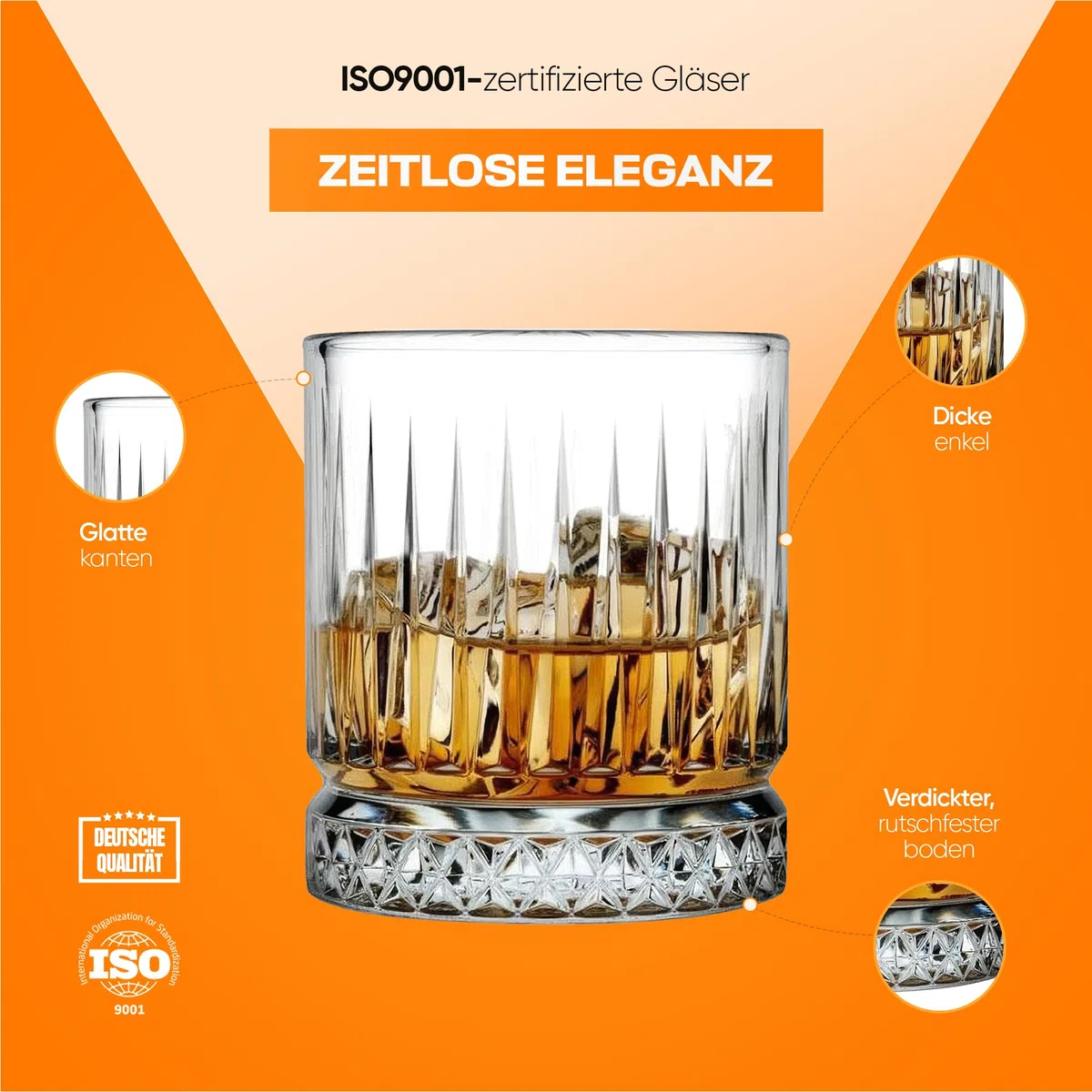 NORDIC SCHILLER Premium Whiskygläser, 210 ml 4er Set, 100% Bleifrei, Tumbler Glas aus Glas, für Scotch Bourbon Irish Whiskey
