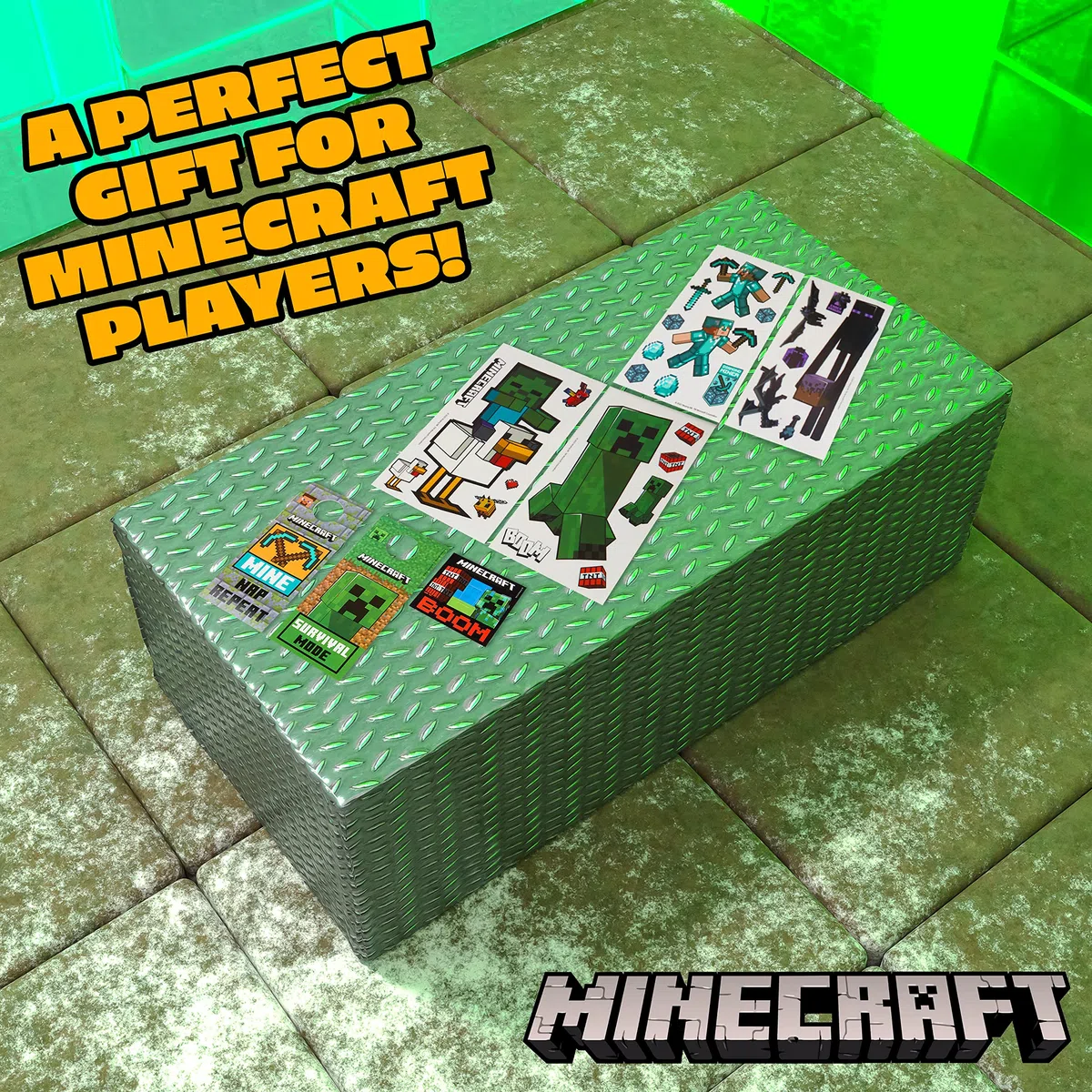 Minecraft Fensterbilder Aufkleber und Zubehör für Schlafzimmer für Jungen Fensterdeko Kinderzimmer, Grün, 227908536-NEW