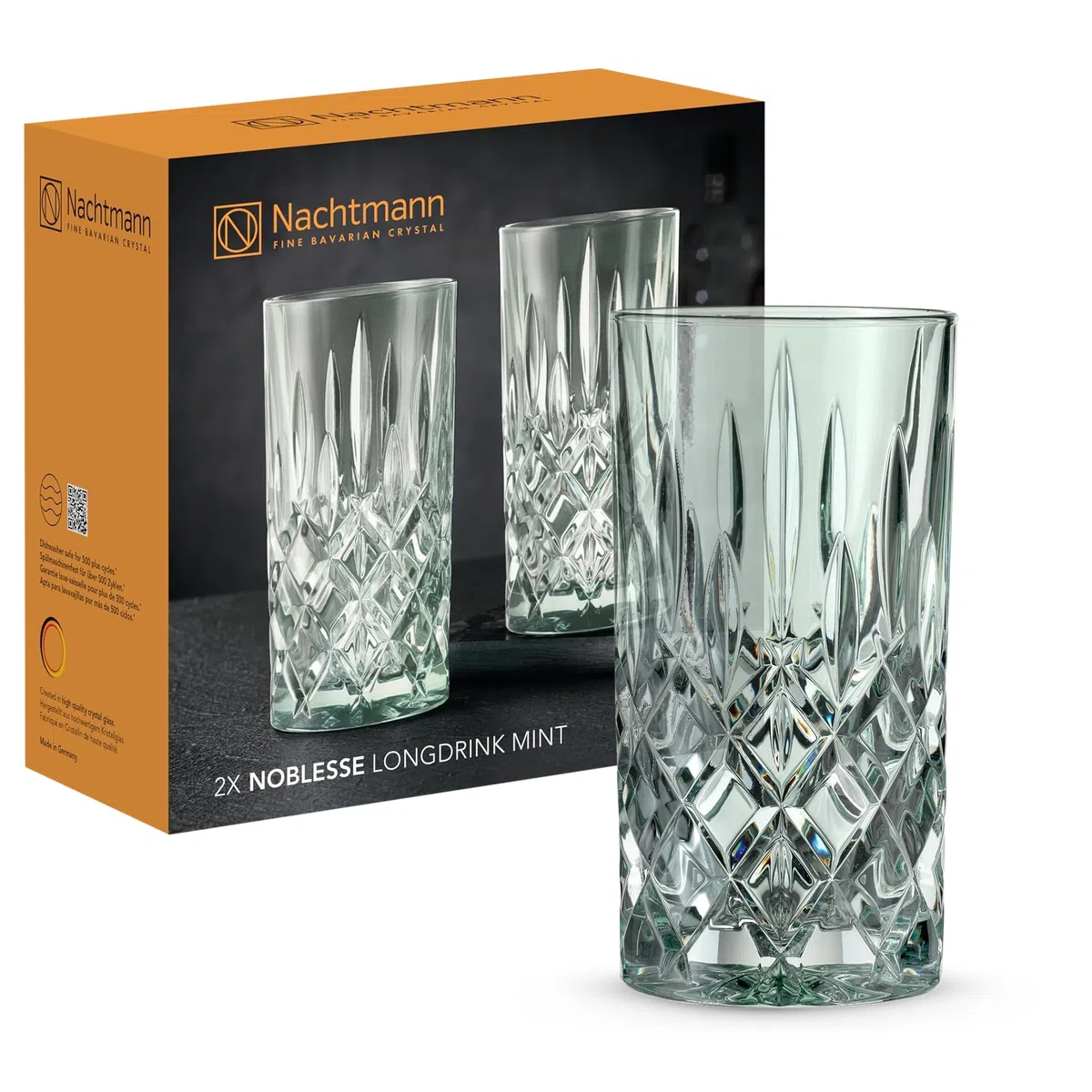 Nachtmann 2-teiliges Longdrinkgläser Set, 395 ml, Mintgrün, Noblesse, 105712, Cocktailgläser aus Kristallglas, Trinkgläser spülmaschinenfest