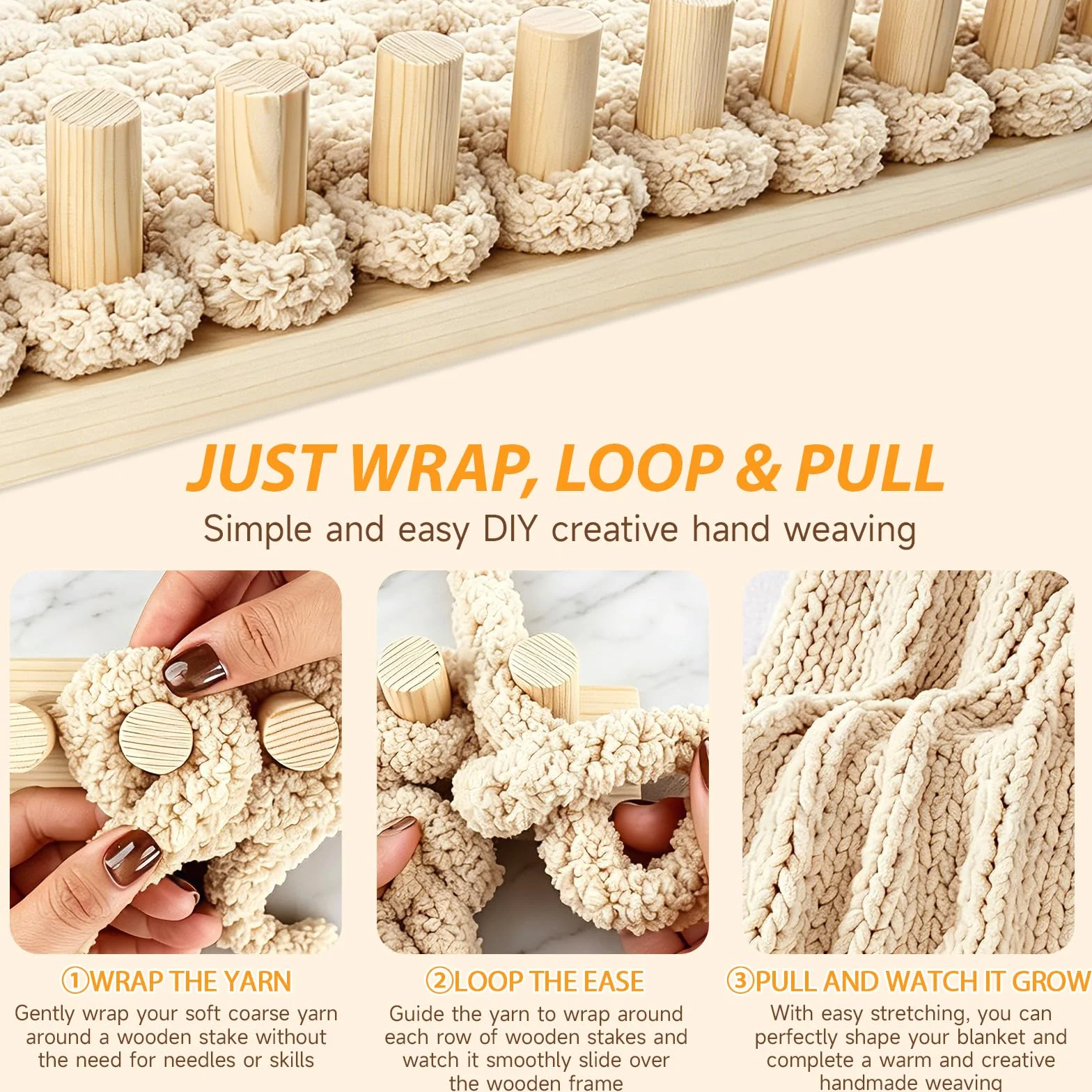 Holz Strickrahmen für Chunky Wolle, 160cm Strickmaschine für Decke Stircken Langer Strickwebstuhl Chunky Garn Stricken Loom Kit für DIY Decken Überwürfe, Garnwebsets Handstrickwerkzeuge Für Anfänger