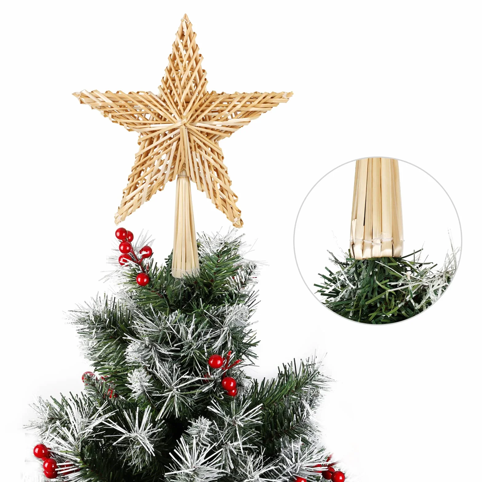 SALCAR Strohsterne 25CM Christbaumspitze Stern aus Stroh, handgemachter natürlicher Schmuck für Christbäume