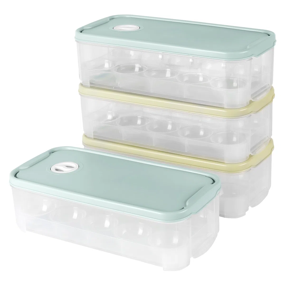 4 Stück Eier Aufbewahrung Kühlschrank, Eierbox aus Kunststoff für 10 Eier, Eierbehälter mit Deckel, Eierschachtel Transportbox für Küche, Blau, Grün
