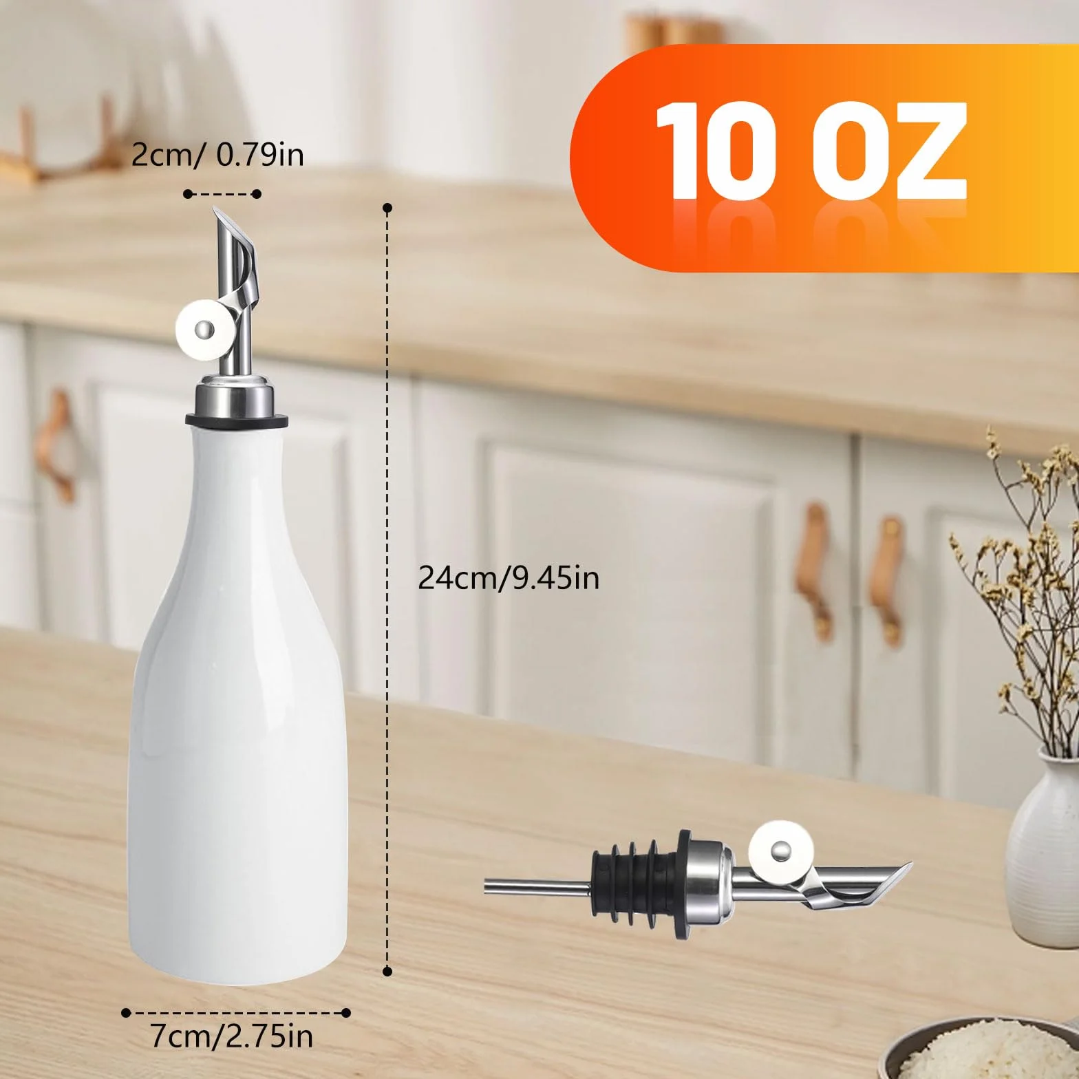 300ML Keramik-Olivenöl-Spenderflasche, Olivenöl-Flaschenspender Öl und Essig Flasche Drizzler Set mit Etikett Aufkleber Trichter Ausgießer für die Lagerung von Öl, Essig (Weiß)