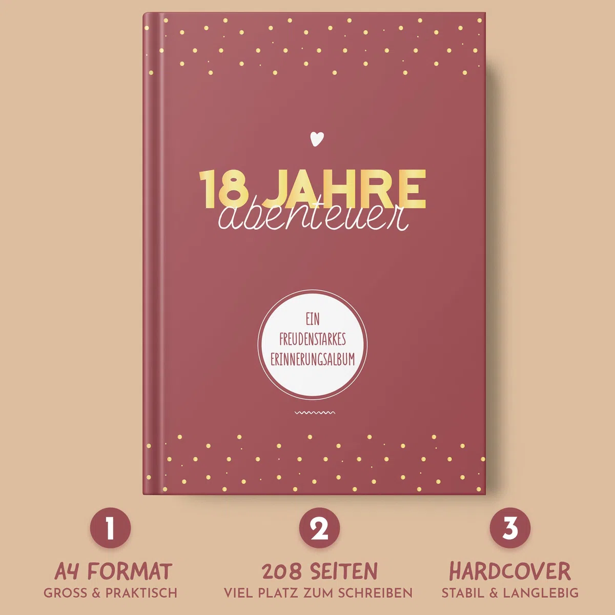 Erinnerungsalbum groß zum Ausfüllen in hochwertigem Hardcover Einband im A4 Format (21x29,7cm) - Deine ersten 18 Jahre - 208 Seiten viel Platz für schöne Erinnerungen - von Sophies Kartenwelt