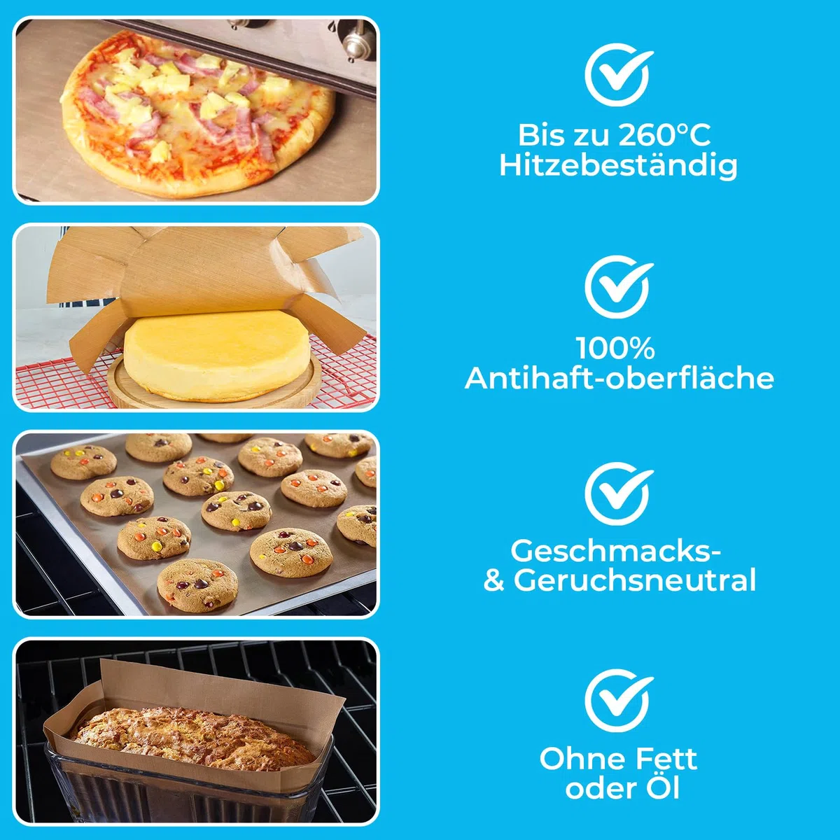 Dauerbackfolie (8er Set) - Premium Wiederverwendbares Backpapier - Dauerbackmatte für Kastenform und Springform - Hitzebeständig, Zuschneidbar, Antihaftbeschichtet, Spülmaschinenfest (8 Stück)