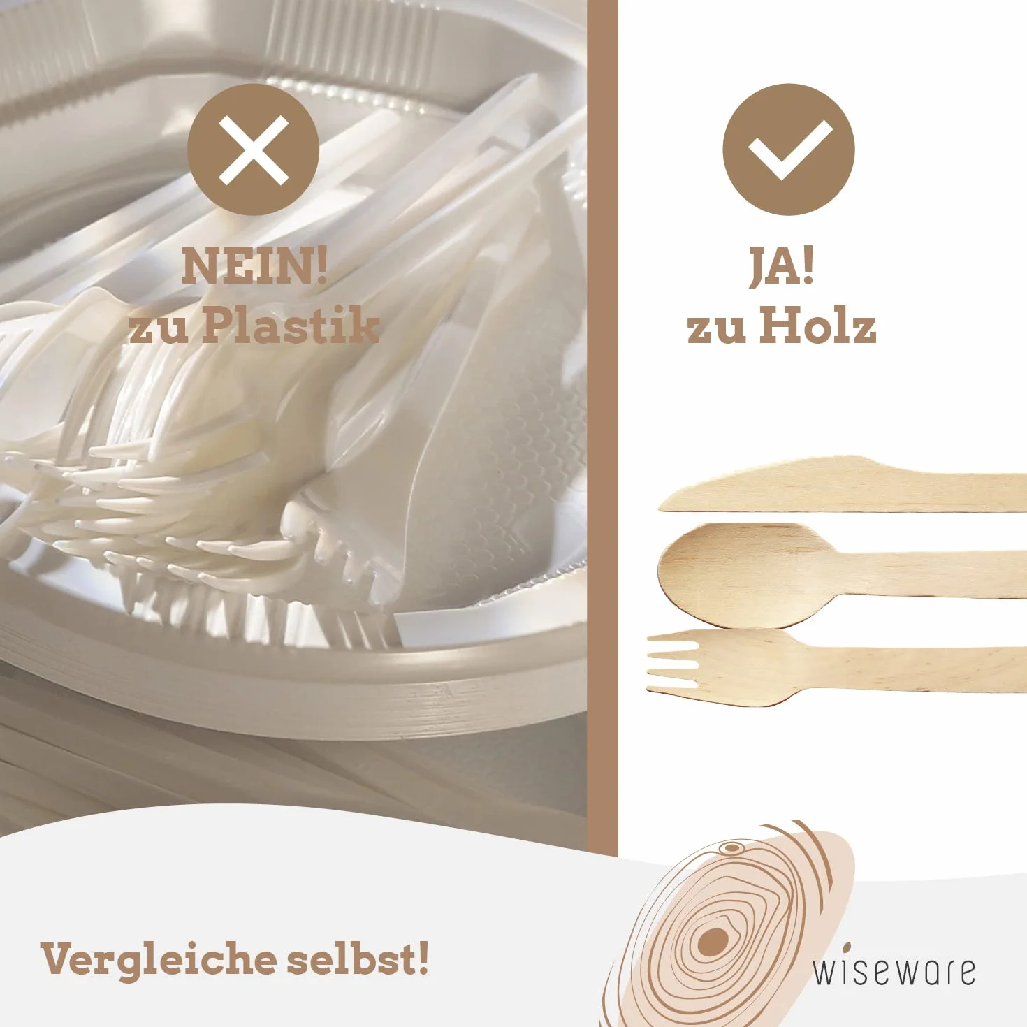 wisefood Einweglöffel aus Birkenholz, 500 Stück Einweg Holzlöffel 16cm flach, Biologisch abbaubares Einwegbesteck, Natürlich, stabil, umweltfreundlich