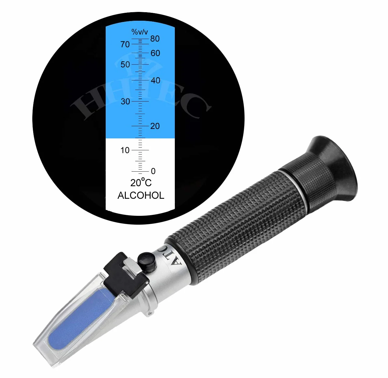 HHTEC Alkohol Refraktometer 0–80% Vol – Alkoholmeter Messgerät für Spirituosen (Whisky, Wodka, Brandy) – Alkoholgehalt bestimmen – Destillation – Nur für Alkohol-Wasser Gemische – Mit ATC