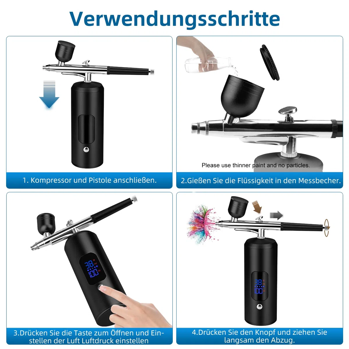 Daakro Airbrush Set, Spritzpistole mit Kompressor 38PSI Kabelloses Airbrush-Kit, Kuchendekoration, Nagelkunst, Tattoos, und Gesichtsbemalung BFDI0026