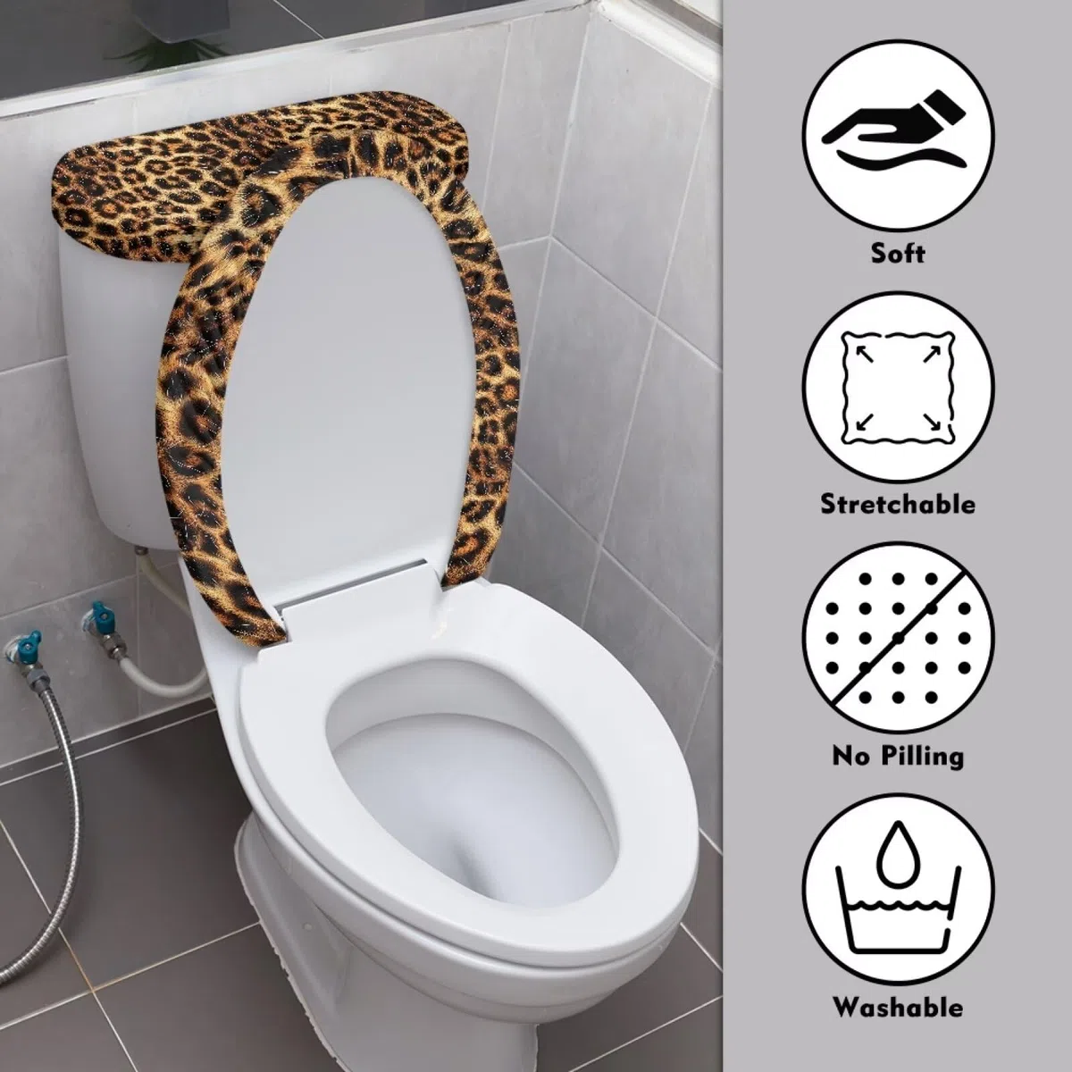 Biyejit Brauner Leoparden-WC-Deckel-Staubschutz-Set, waschbarer WC-Tankschutz mit elastischem Rand, staubdicht, WC-Sitzbezug, universelle Dekoration für Zuhause und Hotel