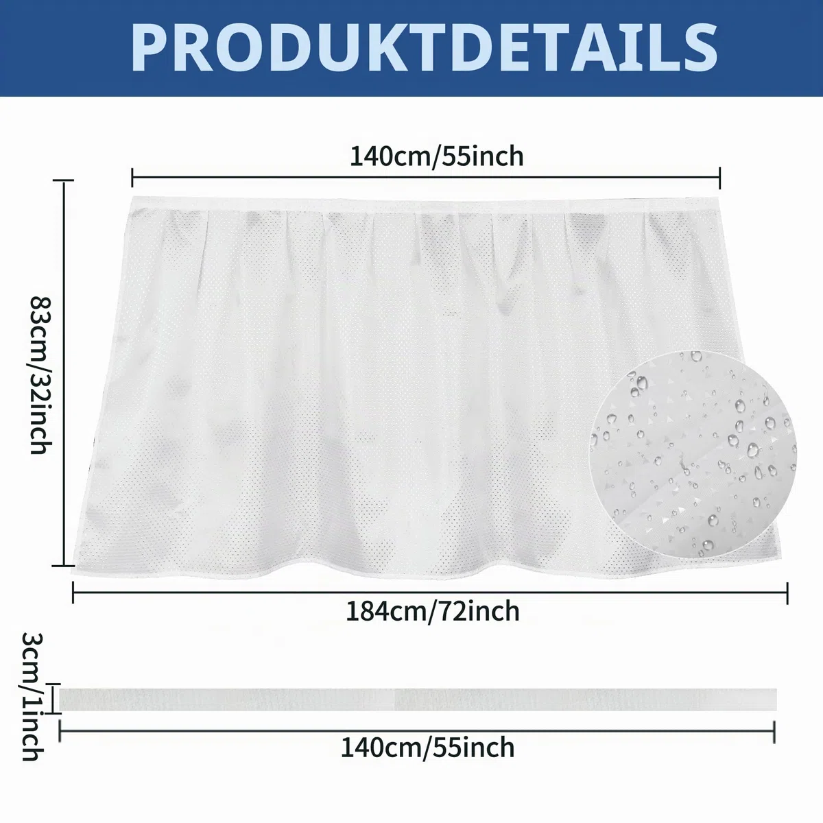 Stoff-Spülbeckenrock für Waschbecken, wasserdicht, unter der Spüle, zum Verstecken von Reinigungsmitteln, selbstklebend, einfache Installation, 140 x 81 cm, Badezimmer-Aufbewahrungslösung
