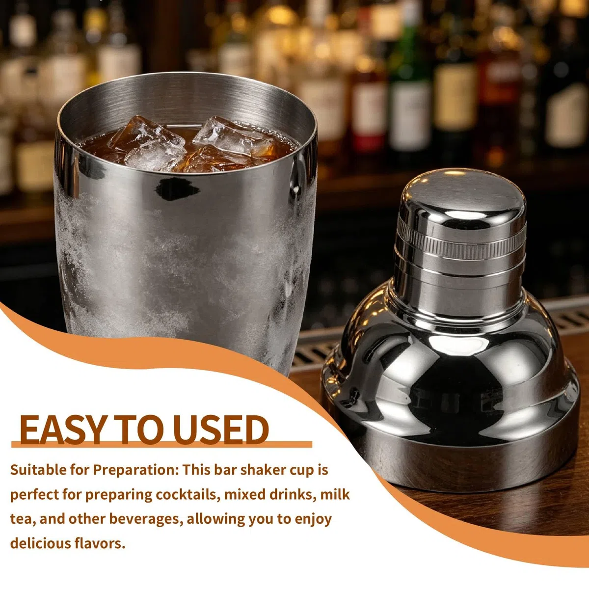 Cocktail-Shaker aus Edelstahl Mit Sieb Und Deckel, Kleiner Martini-Shaker aus Edelstahl, Kleiner Mini-Martini-Shaker Für Mixgetränke(Schwarz)