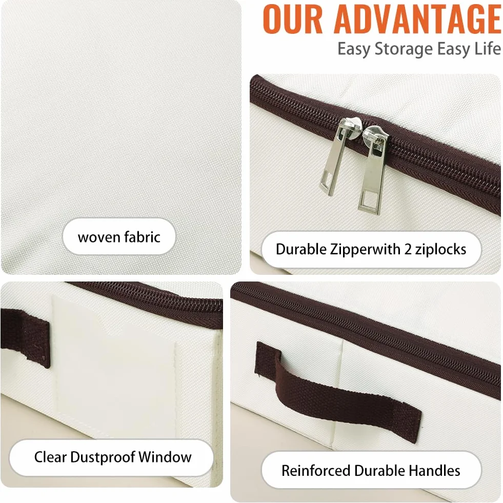 iwill CREATE PRO 75 * 38 * 10 cm, Starre Aufbewahrungsbehälter für Kleidungsstücke unter dem Bett, zusammenklappbar und waschbar, weicher Reißverschlussdeckel, Beige