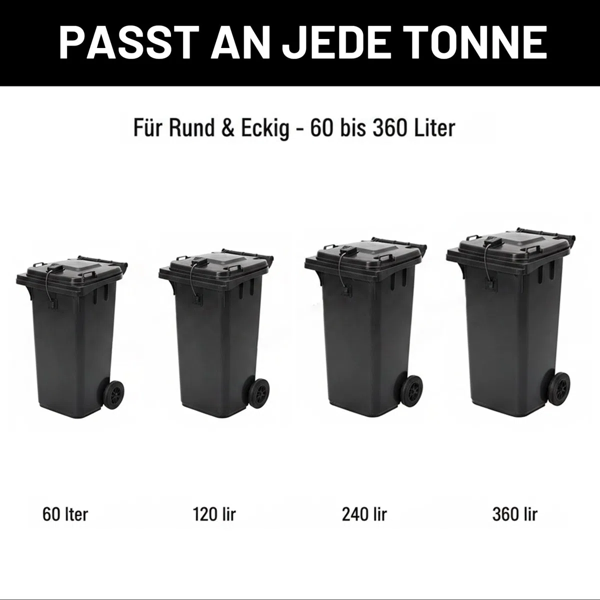 Mülltonnenschloss Mülltonne Schloss - Sicherheitscode-Schloss für Mülltonnen 60-360L, ohne Bohren mit Hochleistungs-Klebeband & Edelstahlseil, wasserdicht