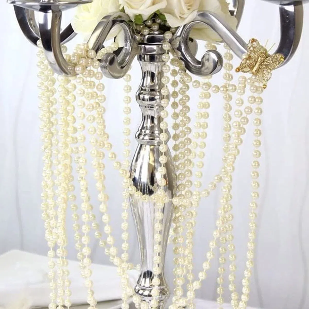 2 Bände 33 Fuß/10 Meter Lange Weihnachtsperlenringe nach Perlenkette Weihnachtsbaum Ringkette Weihnachtsbaum Hochzeitsfest DIY Dekorationsartikel (Elfenbeinfarbe)
