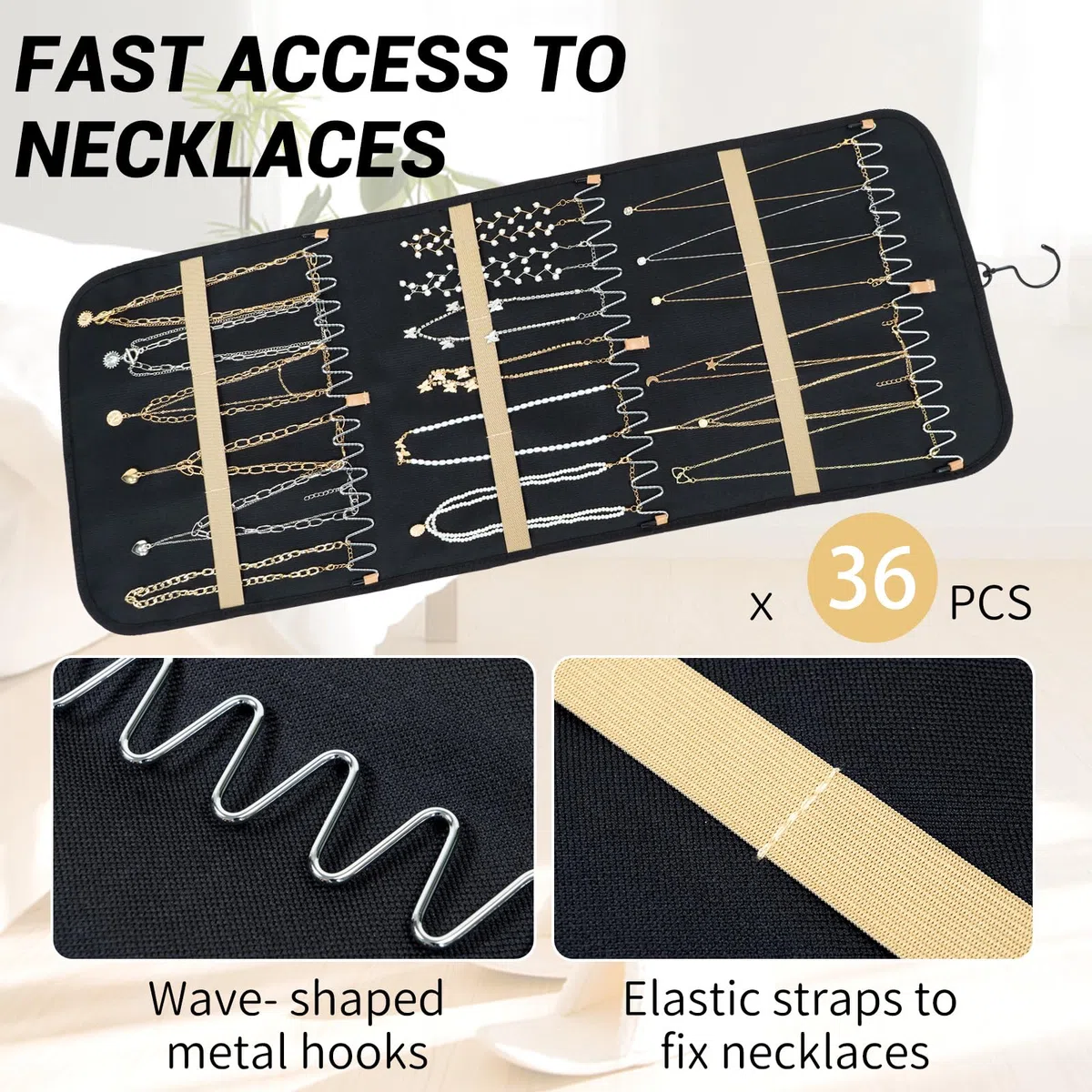 Oudizz Schmuckaufbewahrung Doppelseitige mit Metallhaken, Schmuck Organizer Hängend, Schmuckorganizer zum Aufhängen, Ketten Aufbewahrung Hanging Schmuckhalter Wand Tür für Ohrringe Ringe