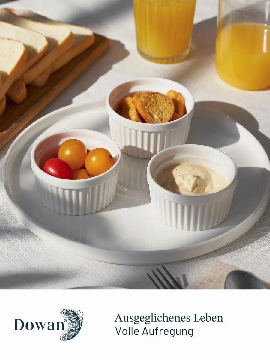 DOWAN Creme Brulee Schälchen, Souffle Förmchen Backofenfest, Ofenfeste Förmchen, Keramik Ramekins für Ragout Fin Schalen, Leckere Würzfleisch, Muffin, Panna Cotta, 120 ml, Soft White