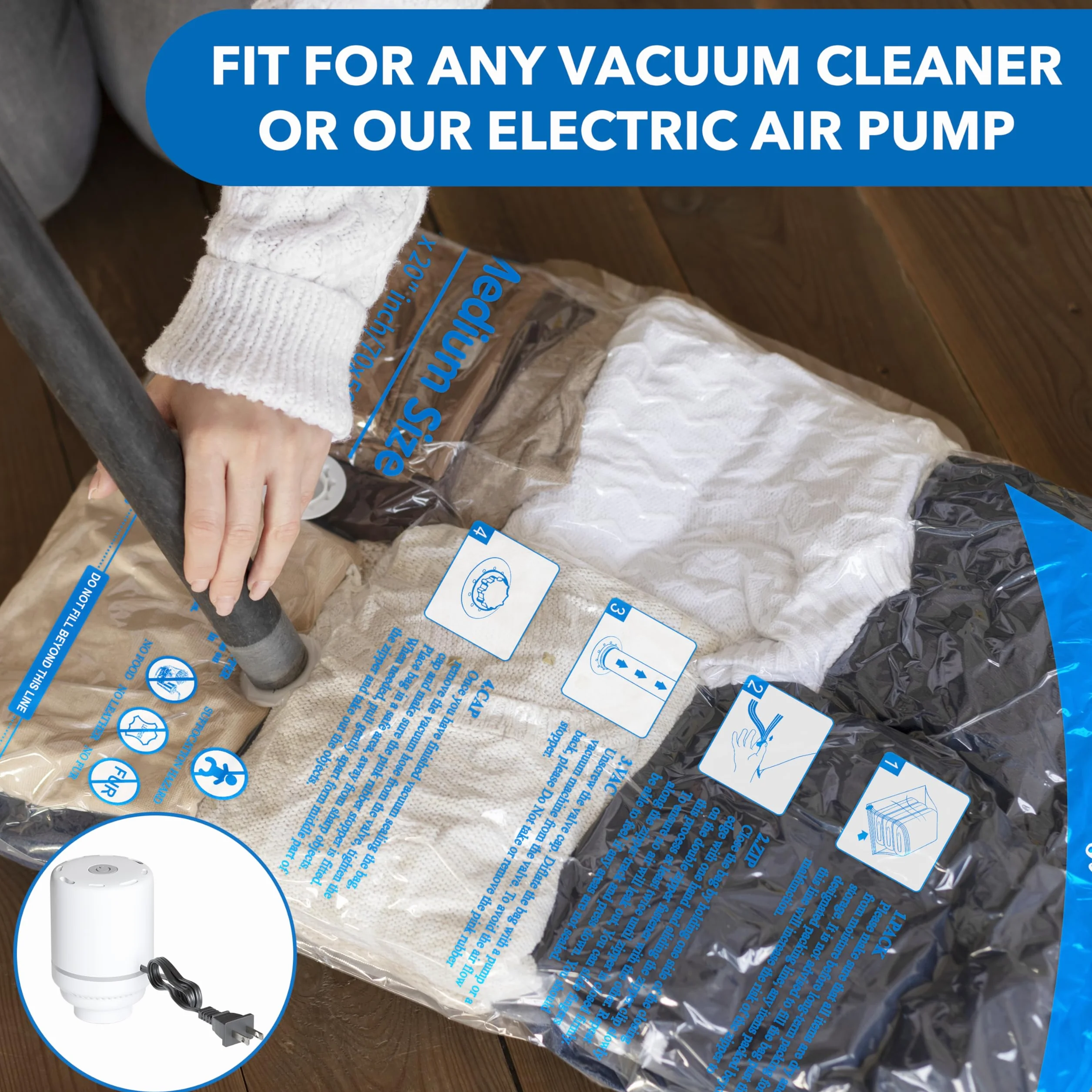 MEIQIHOME 16er Set Vakuumbeutel mit Elektrischer Pumpe – 4J/4L/4M/4S – Kompressionsbeutel für Kleidung, ideal für Umzug, Reise, Lagerung