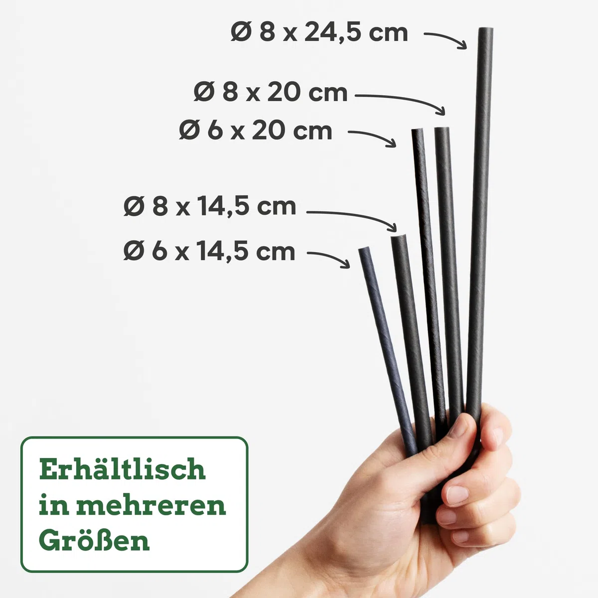 Wisefood® Strohhalme Papier [20 cm Ø 6] Party Deko [Schwarz] alternative Strohhalme Plastik-frei für Geburtstag Hochzeit DIY [500 Stk.] für Cocktail Getränke Cola Energy Drink Wasser Limo BIO