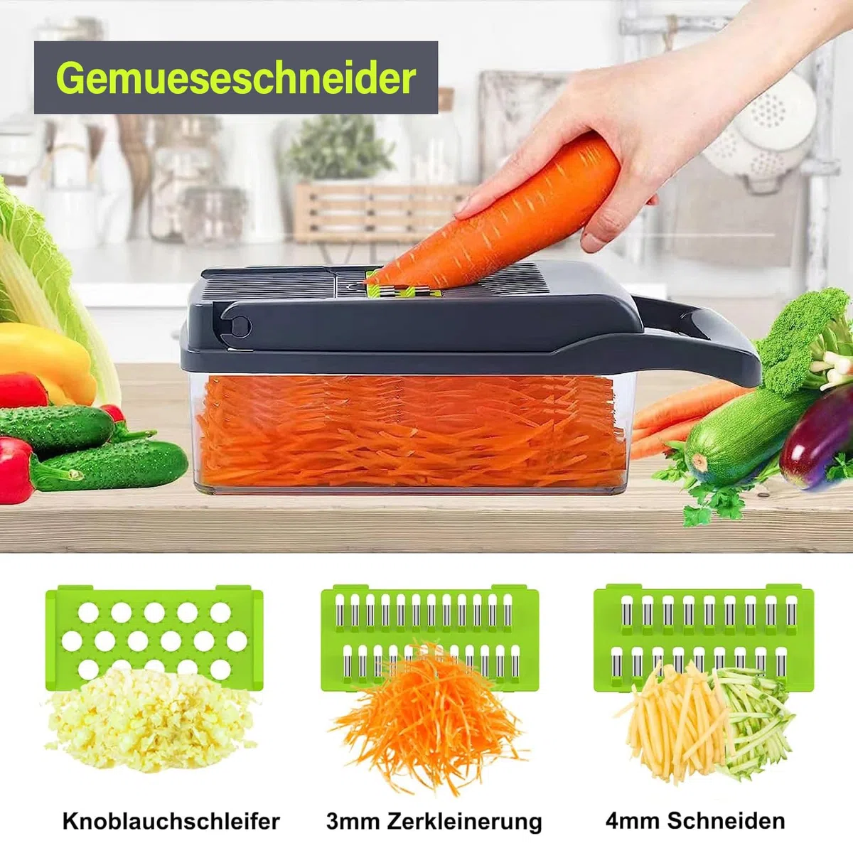 16 In 1 Gemüseschneider, Gemüse Schneider, Mandoline Gemüsehobel, Würfelschneider mit 7 Austauschbare Klingen Vegetable Chopper Dicer für Hobeln Von Obst Gemüse, Karotte, Kartoffel, Knoblauch