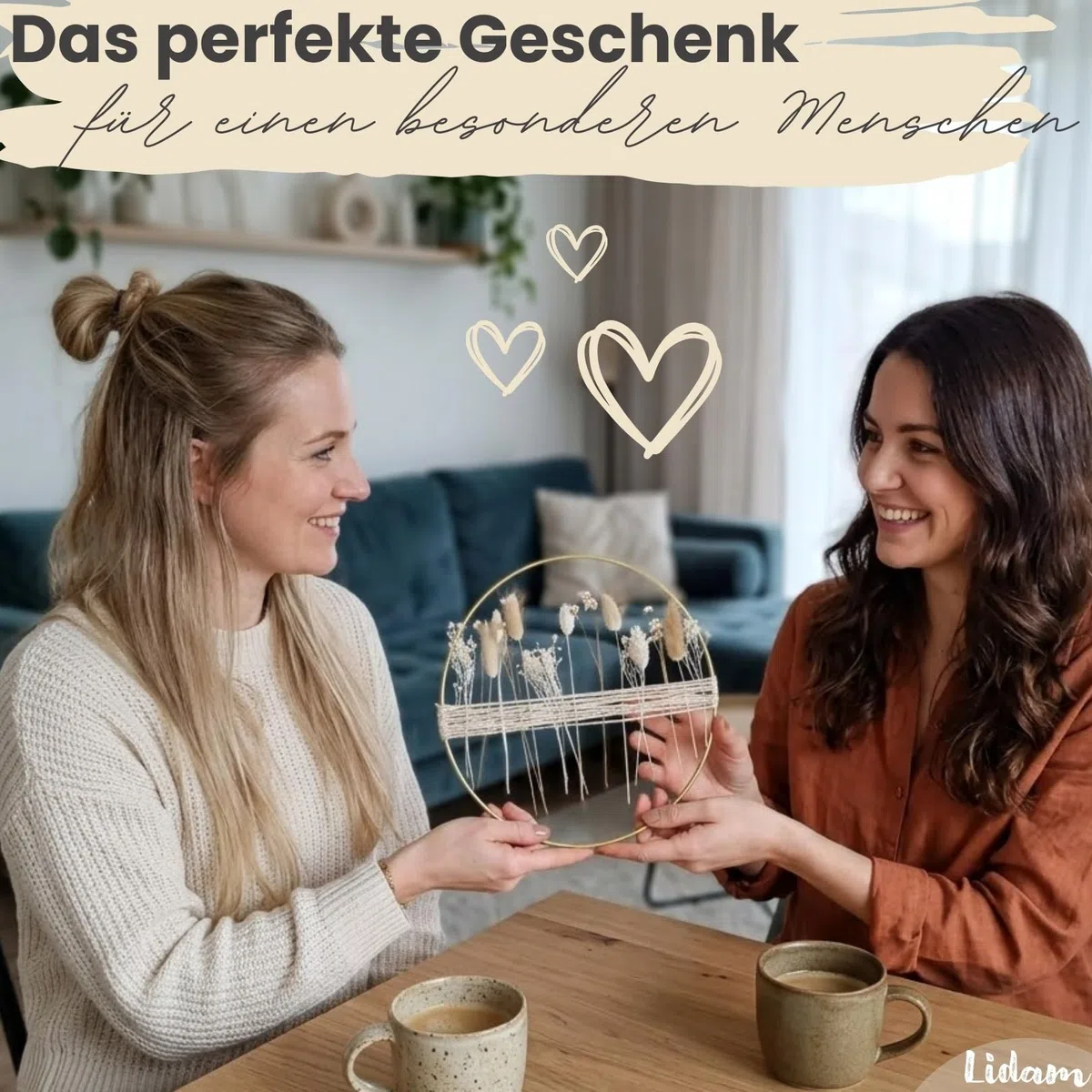 Trockenblumenkranz Natur im Bohostil | Handgemachter Metallring mit | Fensterdeko hängend modern, Türkranz ganzjährig, Wanddeko Wohnzimmer Trockenblumendeko, Haustür Deko