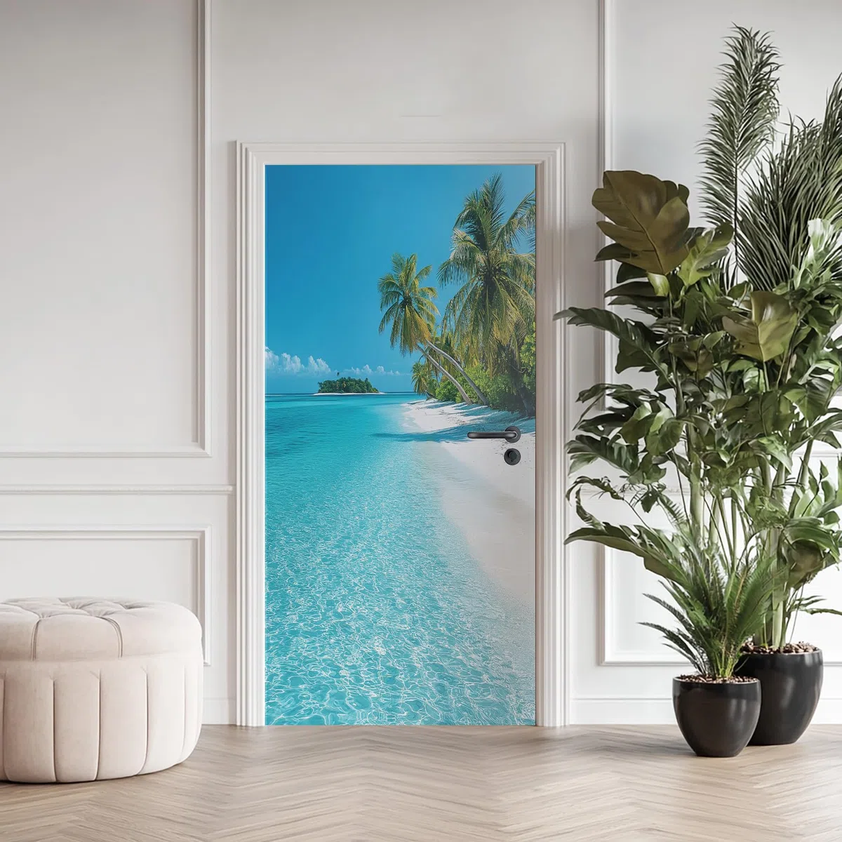 Hawaii Türaufkleber, Tropische Insel Türfolie Selbstklebende Fototapete 77x200 cm, Kokosnussbaum Strand Türposter Abnehmbar Türfolie PVC Für Tür Schlafzimmer Badezimmer Türaufkleber