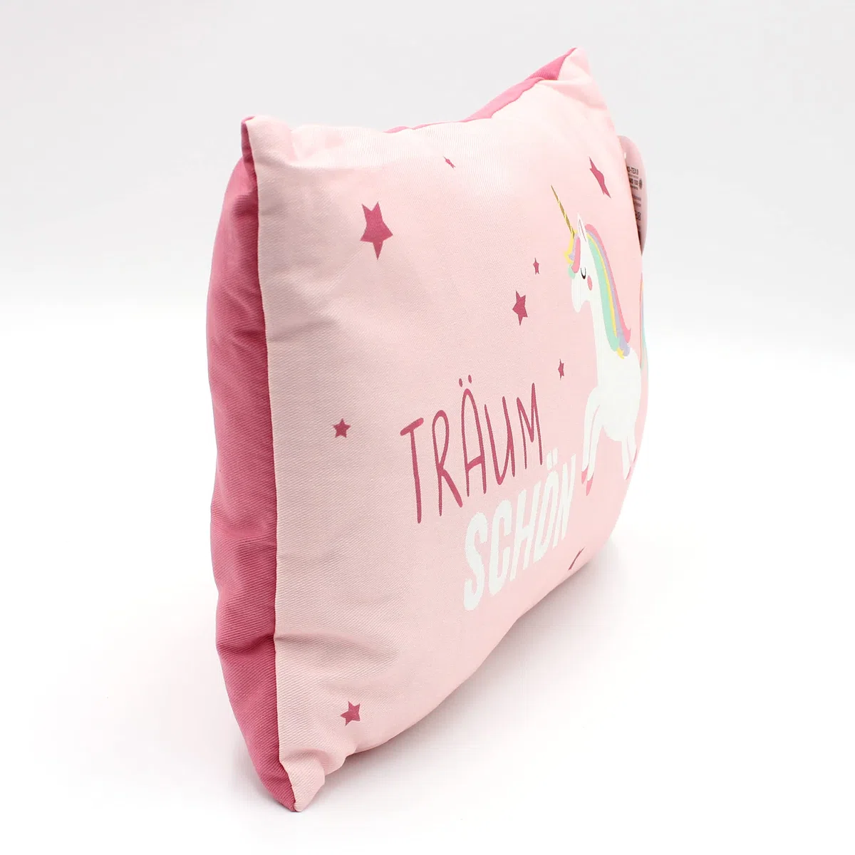 Dekohelden24 Kinder-Kuschel Kissen mit Einhorn/Aufschrift - Träum Schön - L/B/H ca. 40 x 13 x 23 cm, 100% Baumwolle