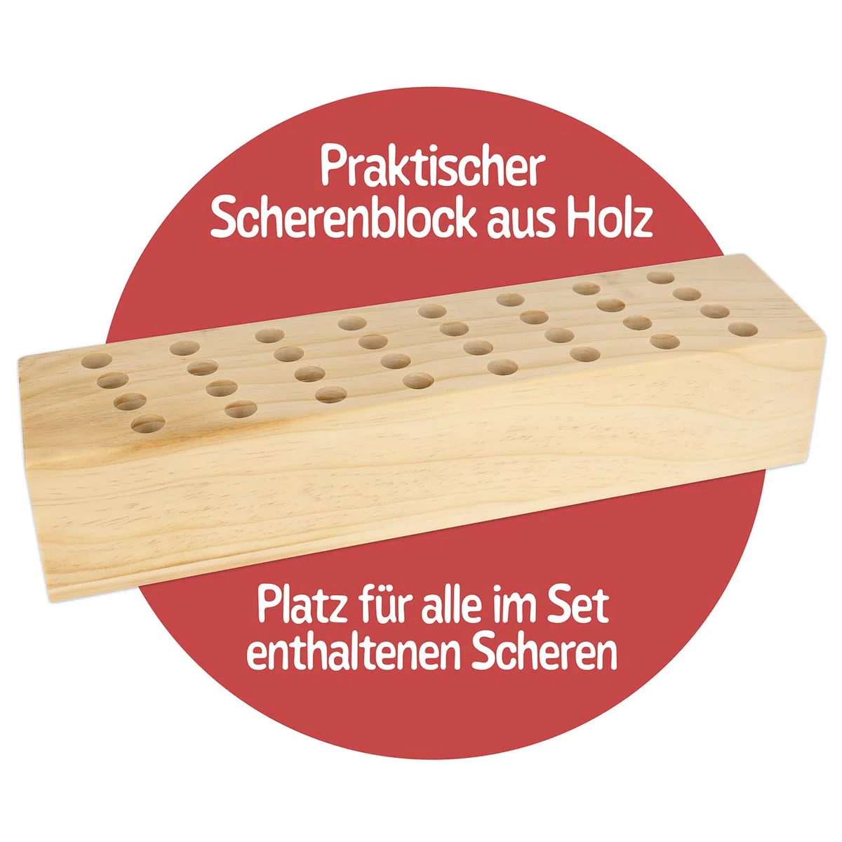 Westcott Kinderschere 32 Stück in Holzblock | Schere mit integrierter 5 cm Skala | Bastelschere 13 cm (5") ideal für Kinderhände | Sicherheit durch abgerundete Spitze | 112TidyC 00
