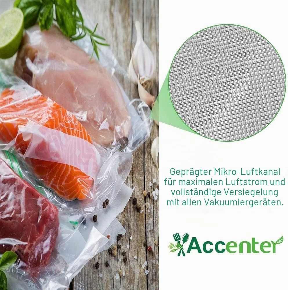Accenter Vakuumierbeutel 20x30cm/100 Beutel 210 Microns Profi Vakuumierfolie für Vakuumierer & Lebensmittel Vakuumiergerät, BPA-frei, Sehr Stark, Kochfest, Sous Vide geeignet, Wiederverwendbar
