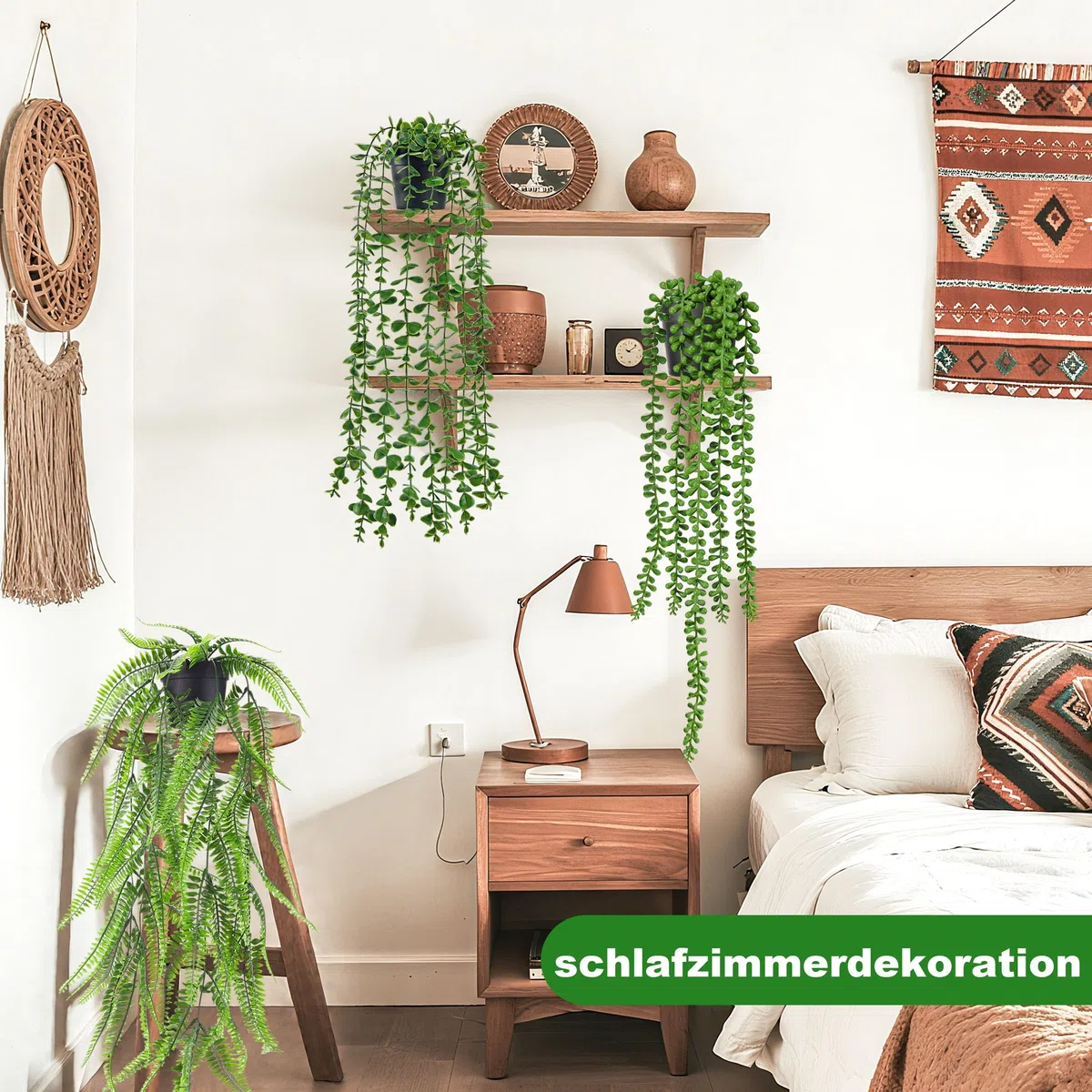 Der Rose 4 Stück Künstliche Pflanzen Hängepflanze Künstlich Kunstpflanze Hängend Fake Eukalyptus Plant, Boston-Farnen, Perlenkette für Wohnzimmer, Zimmer, Wand Deko Aesthetic Room Decor (Schwarze)