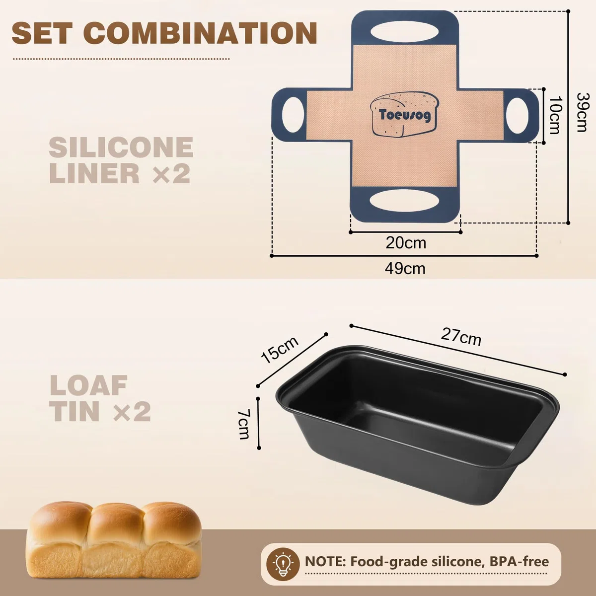 Brotbackform Kasten 2er Set: Kastenform Brot 27x15x7cm mit 2x Backmatte - Antihaft Brotform zum Toastbrot Backen - Brot Backform Rechteckig für Backofen aus Karbonstahl