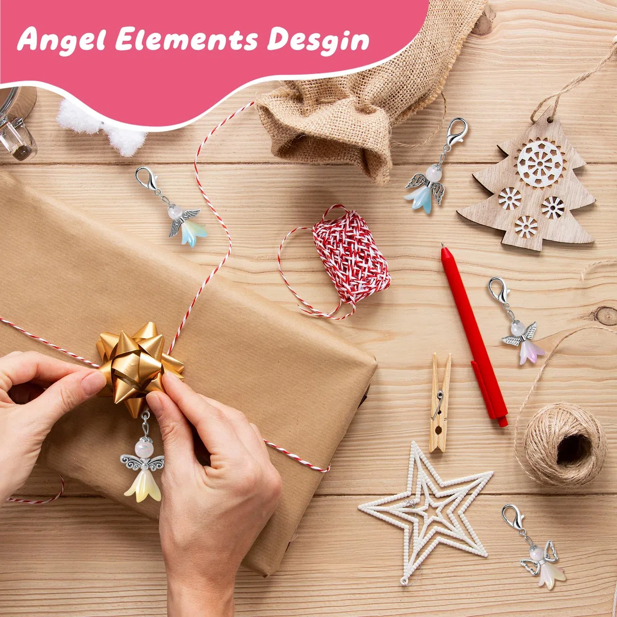 50 Sets Schutzengel Anhänger Basteln Perlen Schutzengel Schlüsselanhänger Engel Bastelset Perlenengel Anhänger Charms für DIY Hochzeitsgeschenke Taufe Kommunion Weihnacht