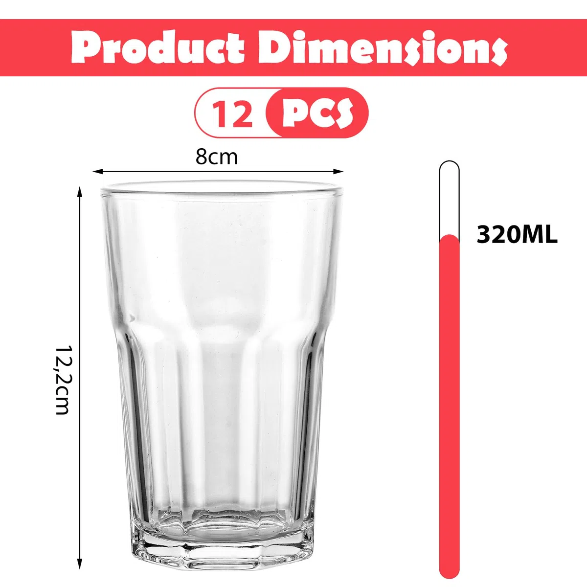 12 Stück Biergläser 320ml, Trinkgläser Set aus Bleifreiem Glas, Bierglas Set 12er und Transparente Wassergläser für Bier, Saft, Eiskaffee und Alltag