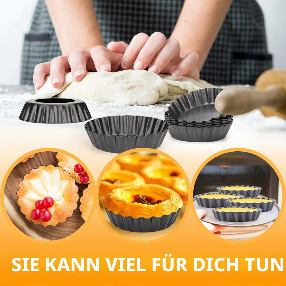 12 Stück Tarteform mit Hebeboden, Törtchenform 8 cm / 3 Zoll, Antihaftbeschichtung Mini Quicheform, Tartelette Förmchen für das Backen zu Hause, Backwerkzeug