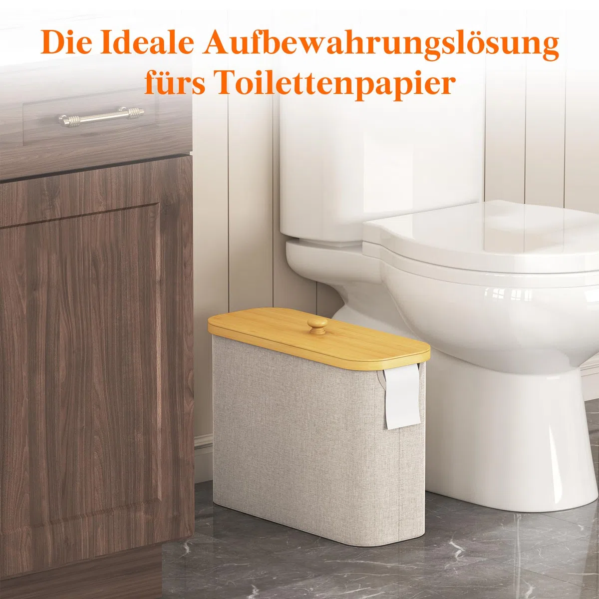 Lifewit Toilettenpapier Aufbewahrungskorb, Bambus Badezimmer Organizer, Klopapier Aufbewahrungsschrank für Enge Räume, Toilet Paper Behälter mit Deckel, 23L, Beige
