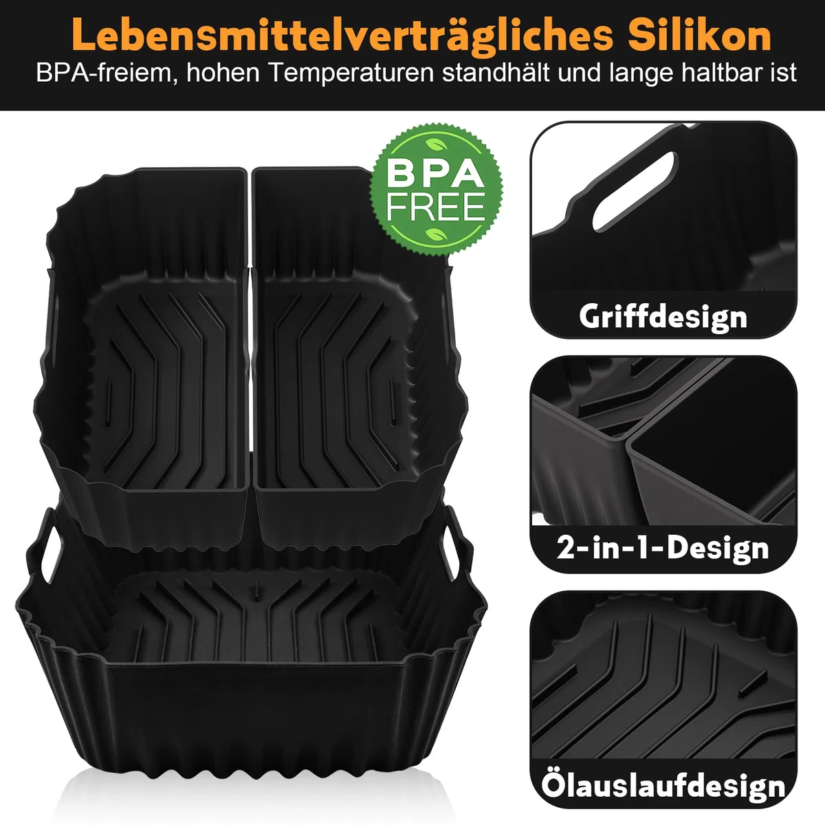 3 Stück Airfryer Silikonform Heißluftfritteuse, Airfryer Zubehör für Cosori, Philips, Tefal, Ninja, Russell Hobbs, Heissluftfritteuse Zubehör Wiederverwendbar anstelle Backpapier