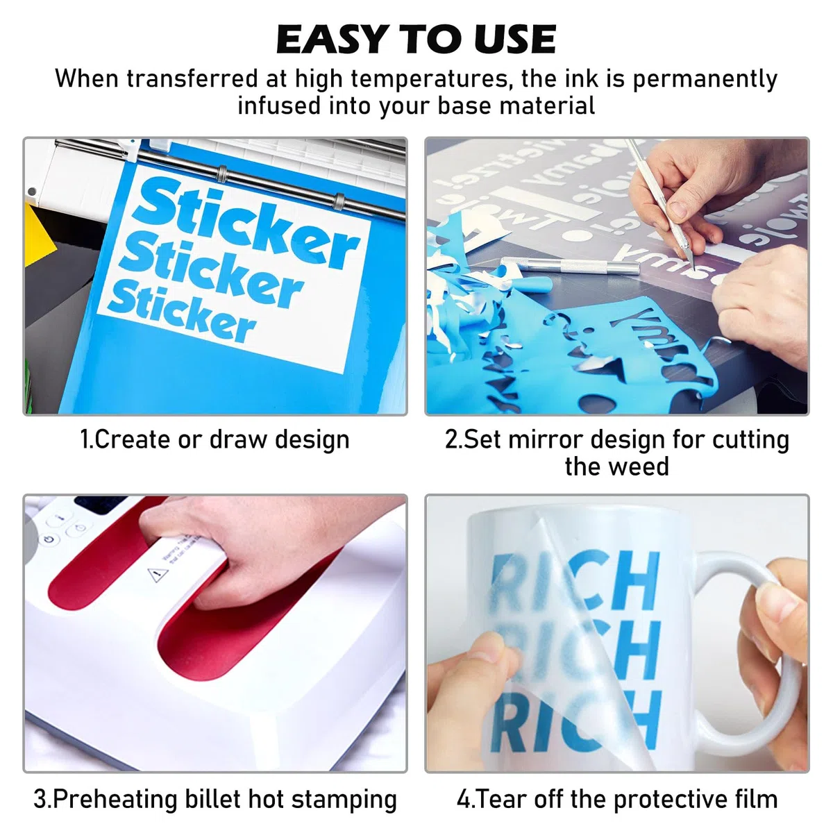 Infusible Transfer Ink Sheets 18 Pieces/Set, Infusible Ink Folie, Fusible Transfer Ink Sheets, Unschmelzbare Transfer-Tintenblätter, Vorgefärbtes Sublimationspapier, Solid Colour, 30.5 x 30.5 cm