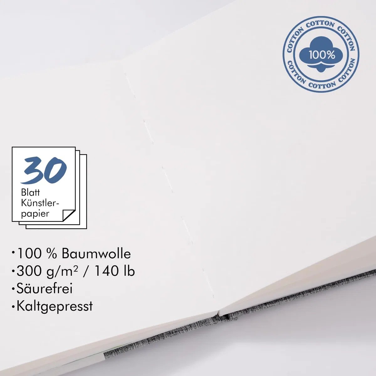 Aquarell Skizzenbuch 19x19cm 100% Baumwolle - 30 Blatt 300g/M² Säurefreis Premium Watercolor Paper, Kaltgepresst & Geleimt | Ideal für Aquarellmalerei Zeichnung und Handlettering, Weiß