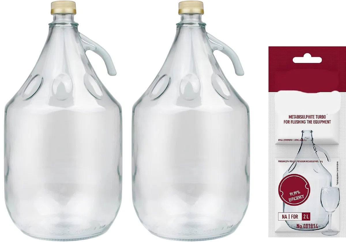 lilawelt24 2X 5L Flasche mit Schraubverschluß + Schwefelpulver GLASBALLON Weinballon GÄRBALLON GLASFLASCHE Flasche Gallone Leere Glasflasche zum Befüllen