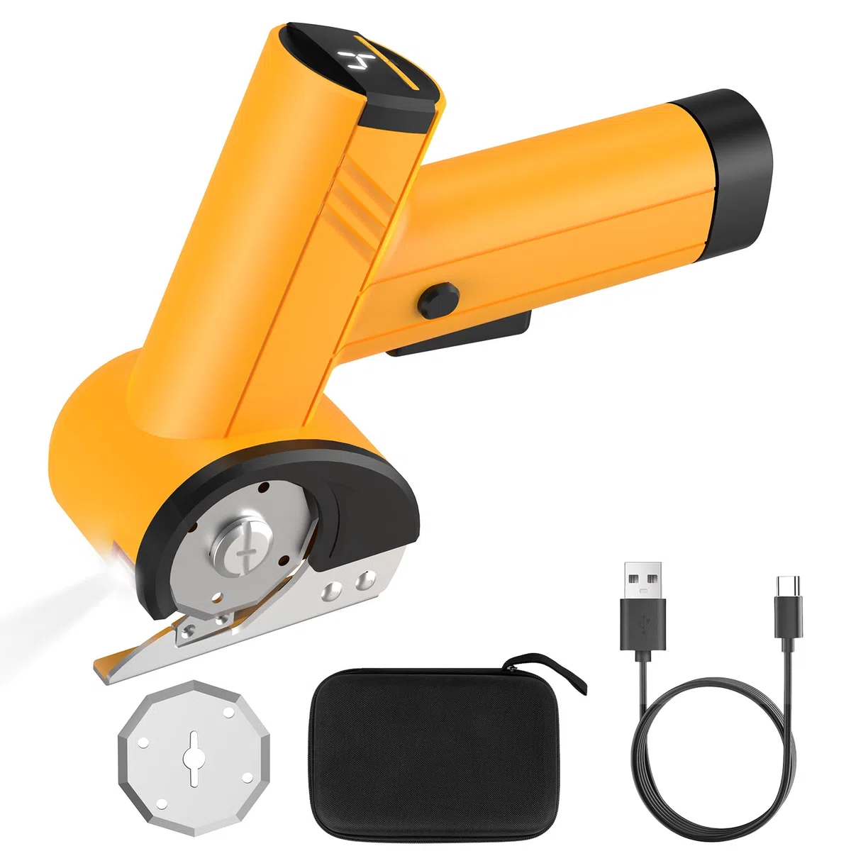 Kartonschneider, Elektrische Schere, Kabellos Rollschneider mit 4 Geschwindigkeitsstufen, Universalschneider mit Bildschirm, Multifunktionale Schneider mit LED Licht für Papier Pappe Teppich Leder