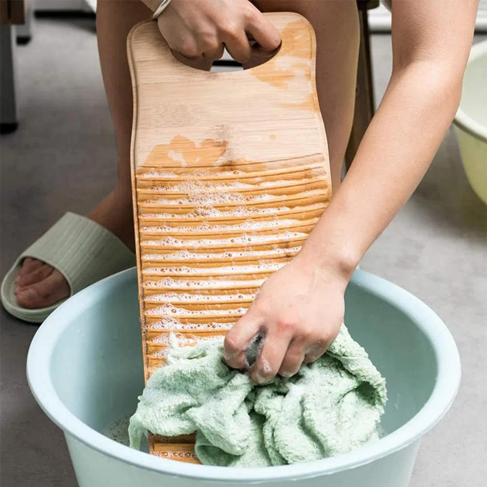 Bambus Waschbrett, 1 Stück Holz Waschen Kleidung Bord Große Wäsche Bord für Kleidung Hause Waschküche, Geeignet zum Waschen von Kinderkleidung(40 * 15 * 1.8cm)