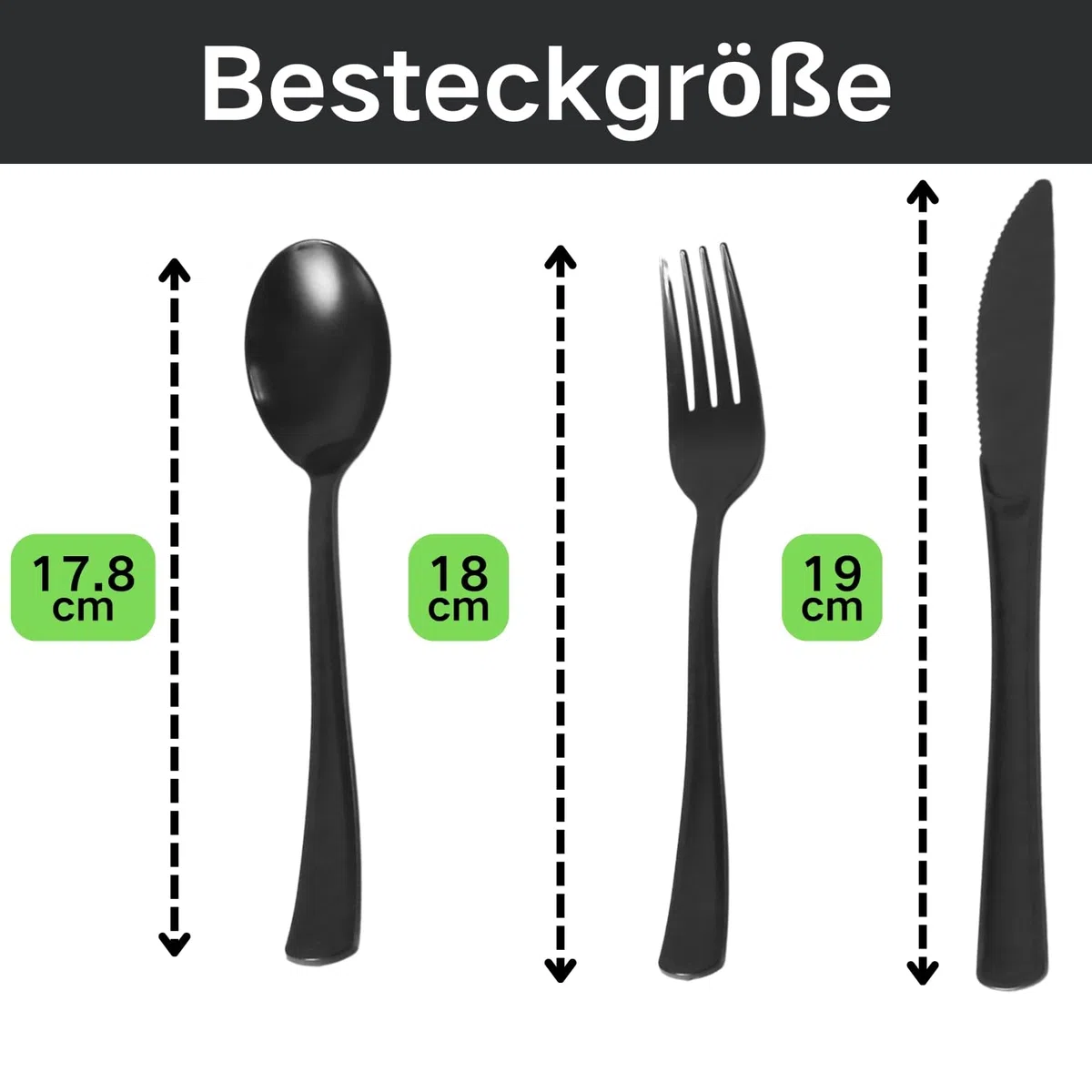 150 Stück Plastikbesteck, Strapazierfähiges Besteck Set aus Kunststoff, Party Hochzeit, schwarz,Messer, Gabel und Löffel je 50pcs Wiederverwendbar,Bestanden die LFGB-Lebensmittelsicherheitsprüfung