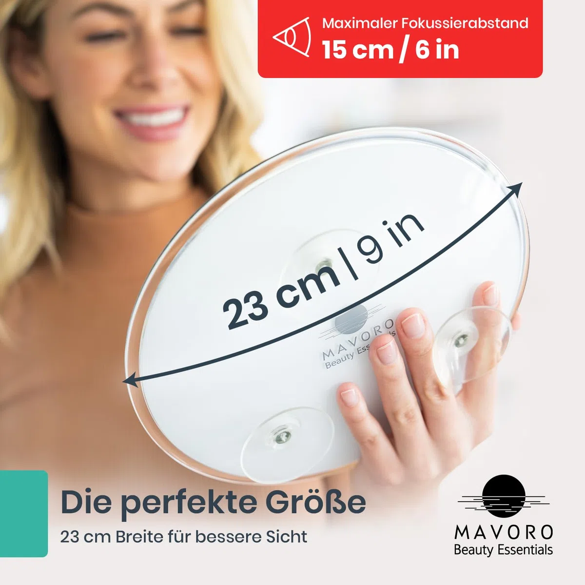 Mavoro 23 cm Vergrößerungsspiegel mit 3 starken Saugnäpfen | 5X Vergrößerung | Tragbarer Reise Make-up- & Kosmetikspiegel (5X)