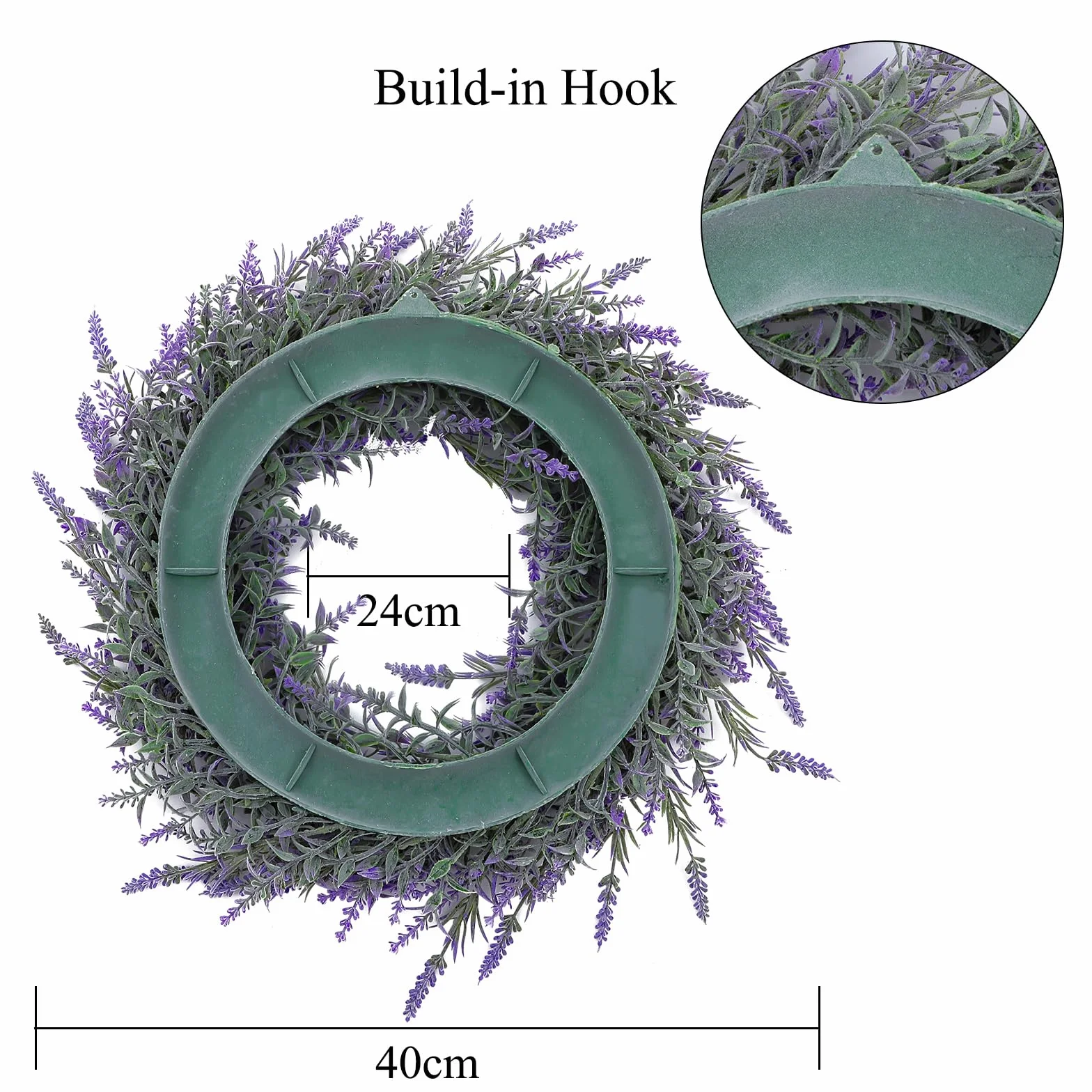 Enyhom 40 cm Künstliche Lavendel Haustür Kranz Im Freien Blume Kranz für Haustür Hängen Wand Fenster Hochzeit Party Decor