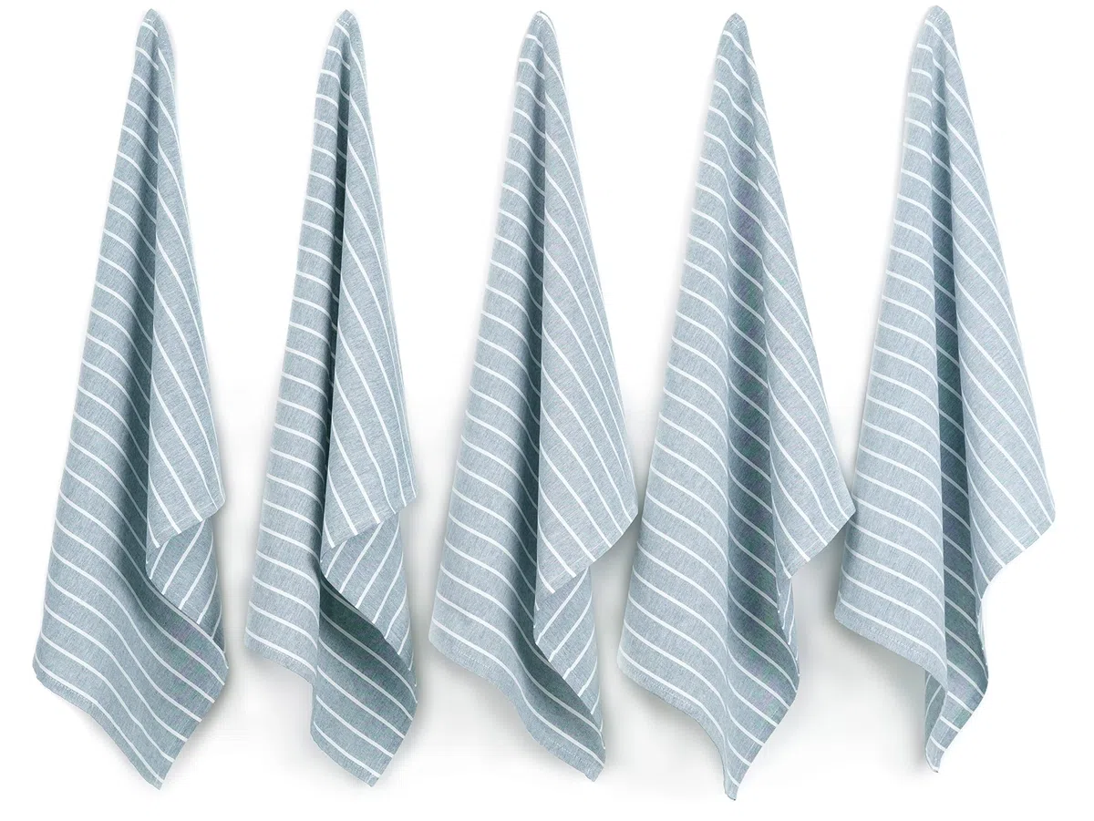 DaWo 5er-Set Geschirrtücher/Küchentücher aus 100% Baumwolle mit Aufhänger | Öko-Tex Standard | weitere Farben erhältlich | 50x70 cm | stark mit 200g/m2 (Petrol (Streifen positiv))