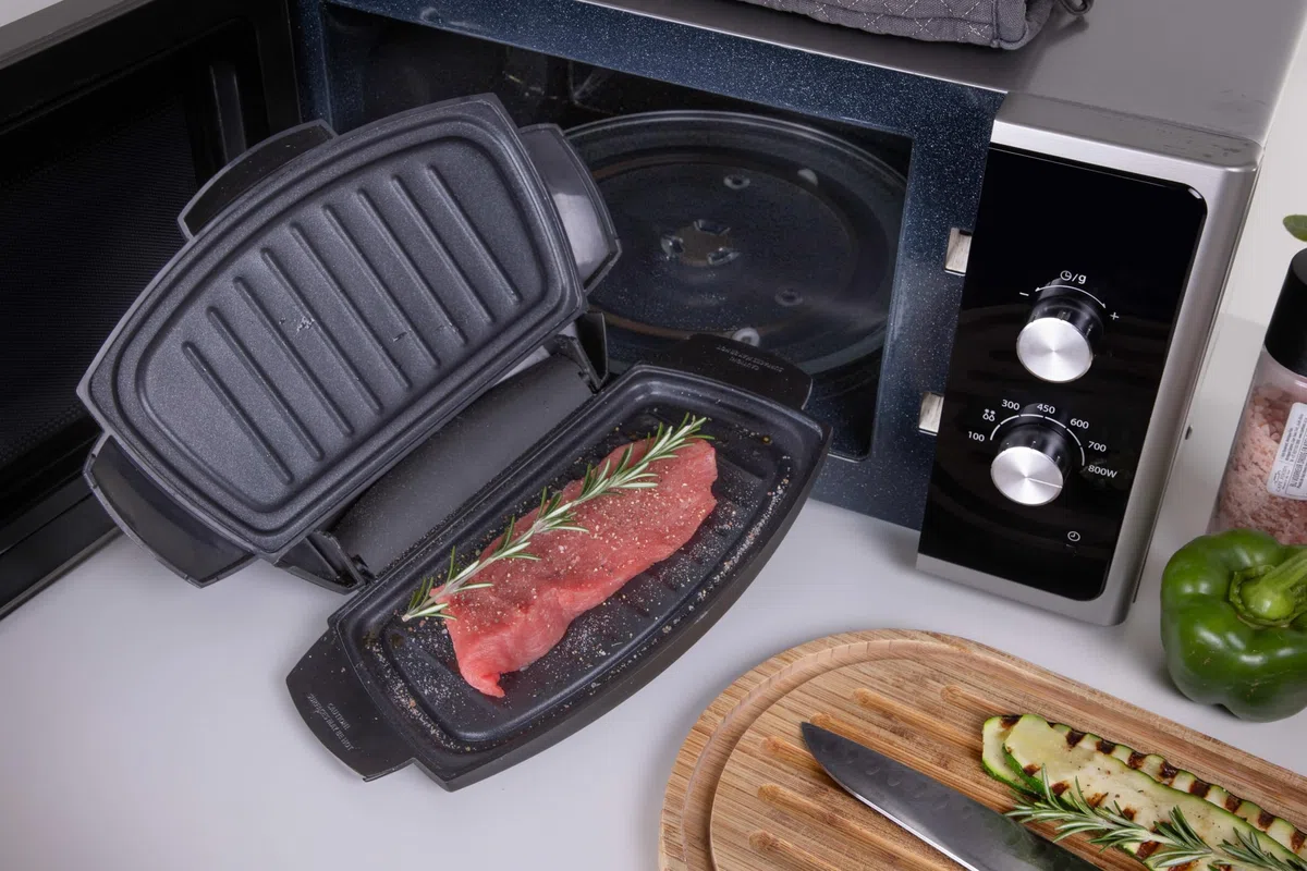 Impulsion - Express Grill – doppelseitiger Grillkocher für Mikrowelle, Zubehör für Grillgut von Fleisch, Fisch und Sandwiches, Antihaftbeschichtung, leicht zu reinigen, spülmaschinenfest