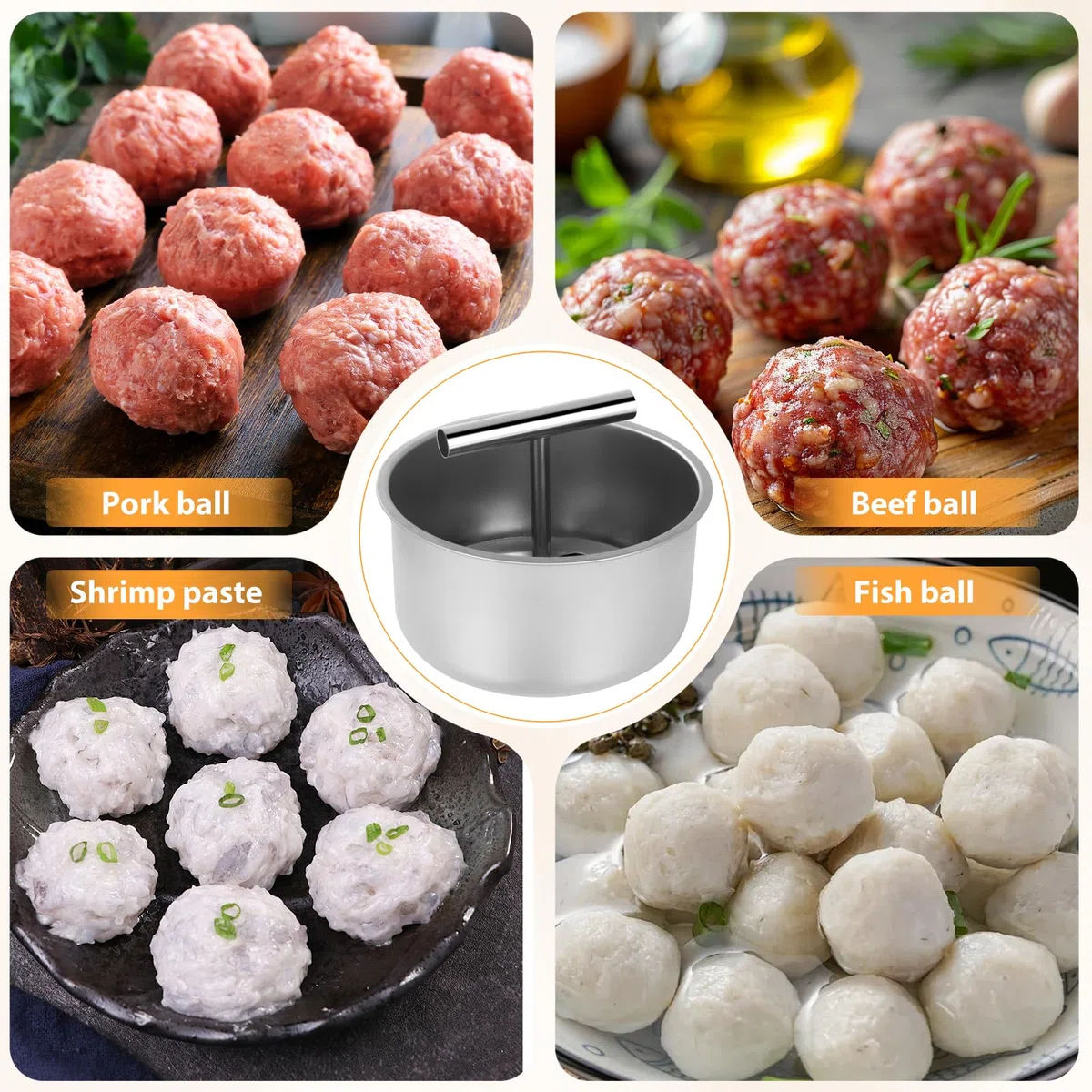 Fleischbällchen Former, 12 Löcher Edelstahl Hackbällchen Former mit Plastikschaber, Antihaft Frikadellenformer, Manueller Hackbällchen Former für Küche, Haushalt und Outdoor
