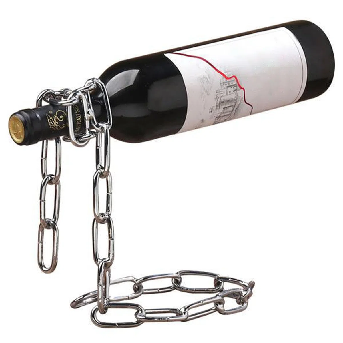 Kettenweinregal, Floating Wine Rack, Hängender Kette Weinhalter, Magischer Weinflaschenhalter, Schwebendes Weinregal Edelstahl, Geeignet für Esstisch, Küche, Bar, Weinkeller (Silber)