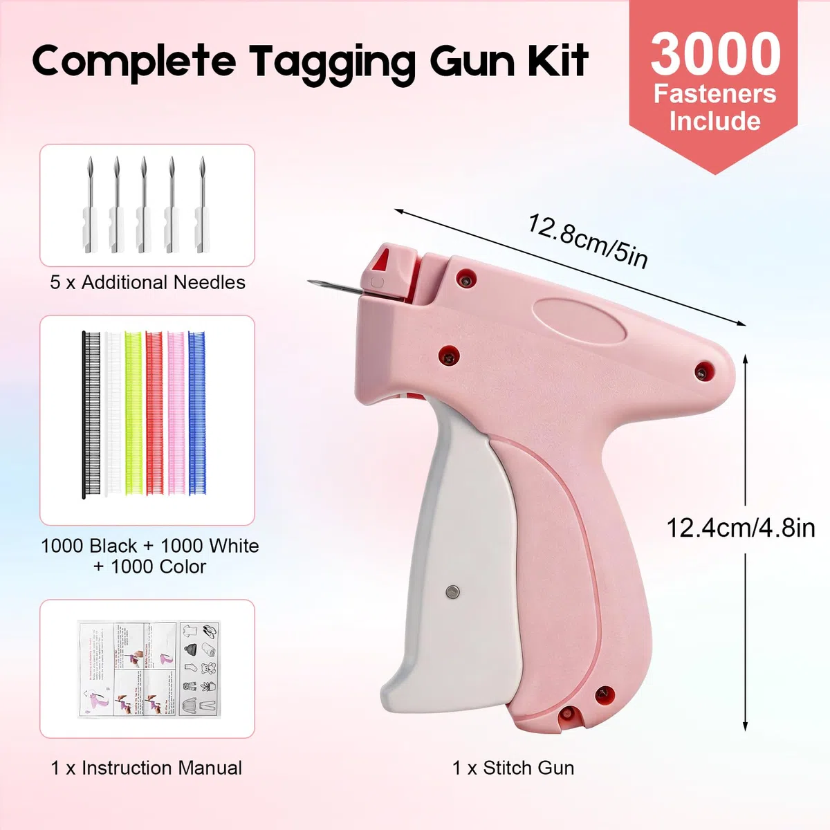 Stichsäumpistole 5 mm – Mini-Stickpistole & Handheld Nähpistole für schnelle & unsichtbare Reparaturen an Jeans, Wolle, Leinen, DIY & Party-Outfits, inkl. 5 Nadeln & 3000 Befestiger