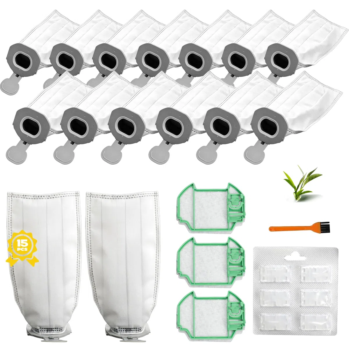 15 Staubsaugerbeutel kompatibel mit Vorwerk Kobold VK7 und FP7 Premium Filtertüten Set mit 3 Filtern, Duftchip und Reinigungsbürste, Alles-in-einem Set für saubere Reinigung und praktische Pflege