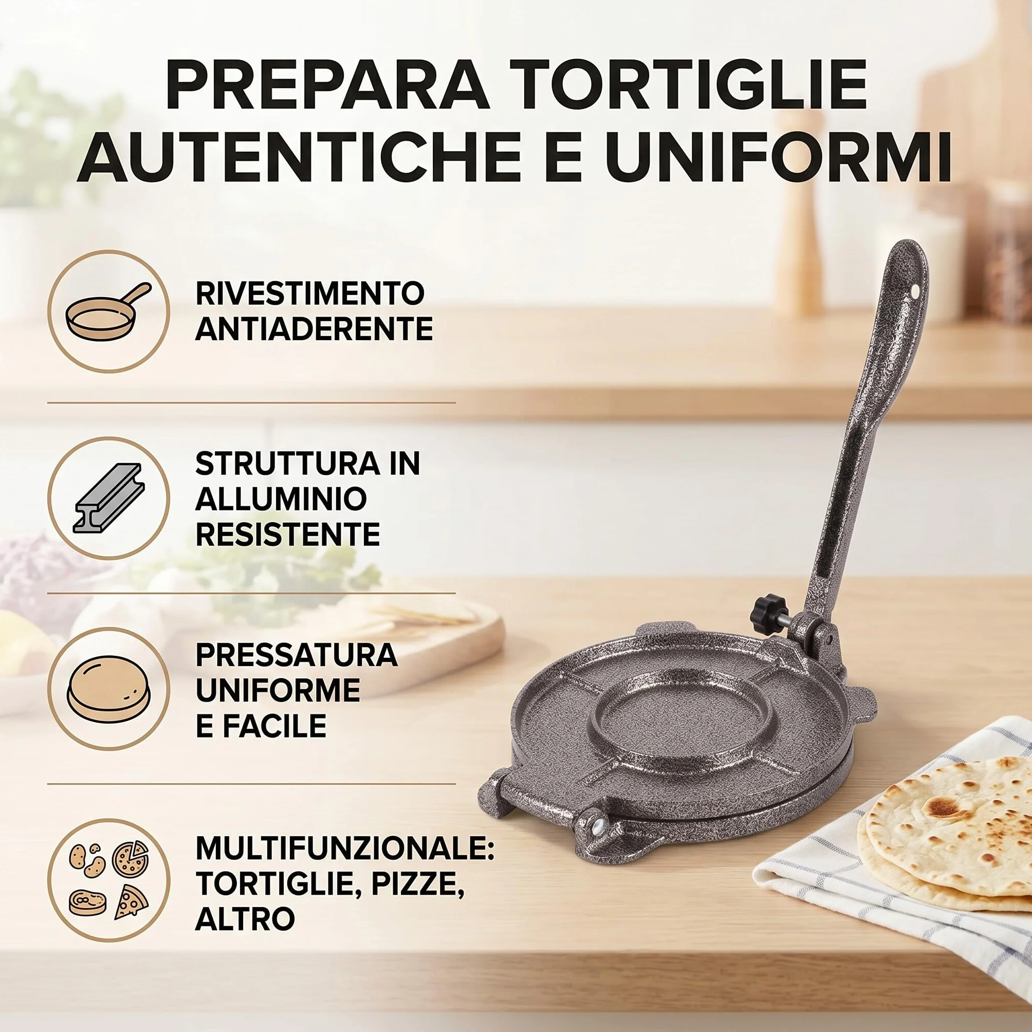 Tortillapresse Gusseisen, manuell, für Maistortillas